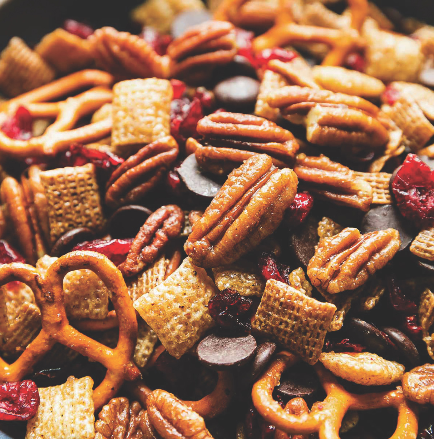 Pecan Snack Mix with Cranberries and Chocolate