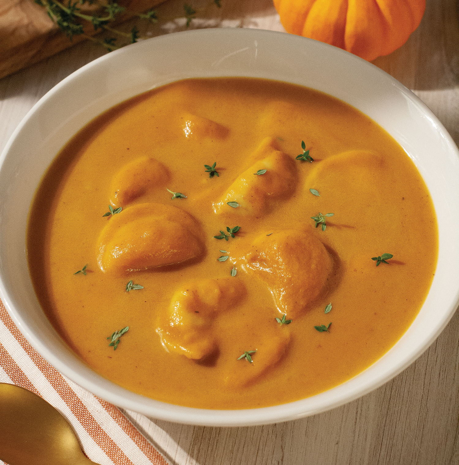 Creamy Pumpkin Soup with Mini Pierogies